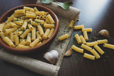 High angle view of chopped vegetables on table