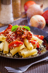 Close-up of fruit salad in plate on table