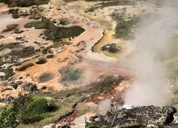 High angle view of water flowing over land