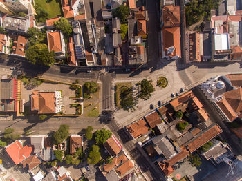 High angle view of street amidst buildings in city