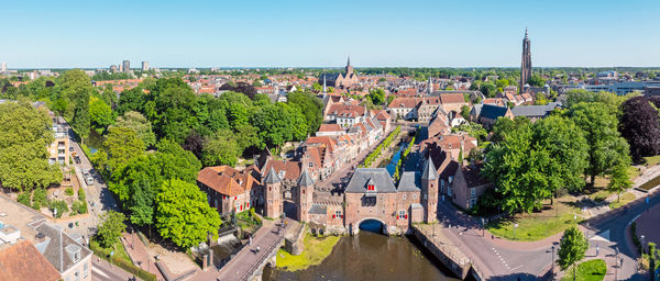 Aerial panorama from the city amersfoort with the koppelpoort in the netherlands
