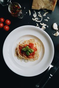 High angle view of meal served in plate