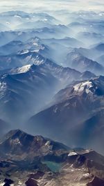 Aerial view of snowcapped mountains against sky