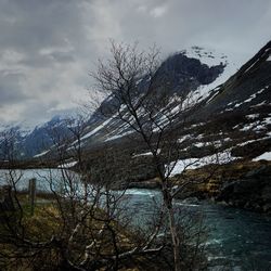 Scenic view of snowcapped mountains and lake against sky