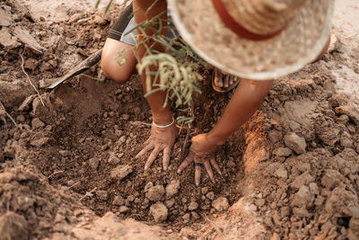 High angle view of girl wearing hat