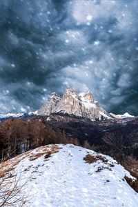 Scenic view of snowcapped mountain against sky