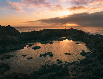 Scenic view of sea against sky during sunset