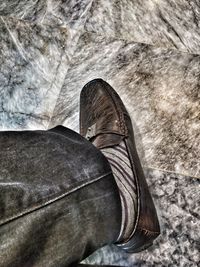 Low section of man wearing shoes