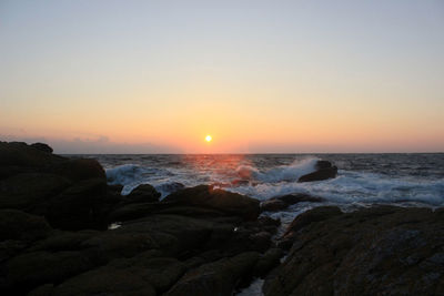 Scenic view of sea against sky during sunset