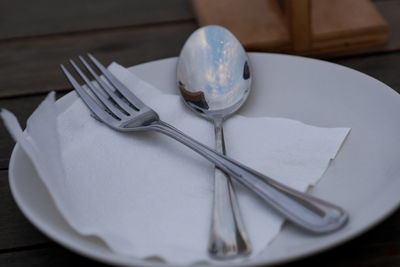 High angle view of ice cream in plate on table