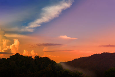 Scenic view of silhouette mountains against sky during sunset