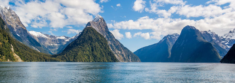 Scenic view of lake with mountains in background