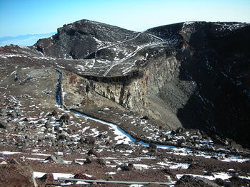 Snow covered mountain against clear sky