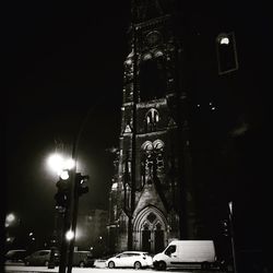 Illuminated cathedral at night