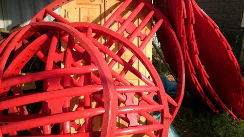 Close-up view of red wheel