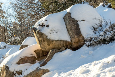 Snow on landscape against sky