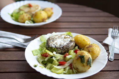 Close-up of breakfast served on table