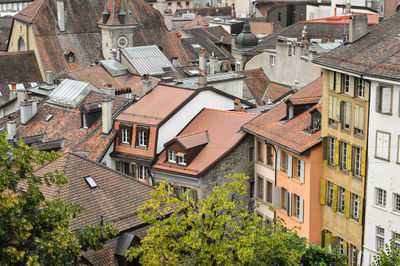 High angle view of residential buildings