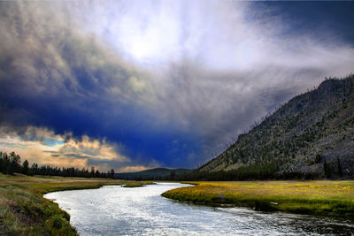Yellowstone national park madison river at sunrise