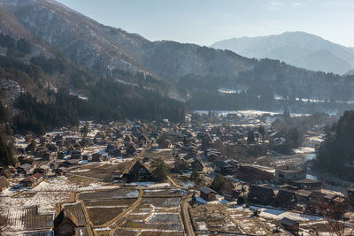 High angle view of buildings in city