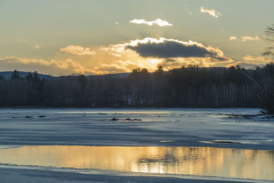 Scenic view of lake against sky during sunset