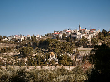 View of townscape against clear sky