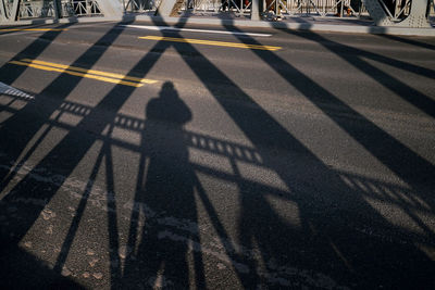 Shadow of people walking on road