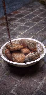 High angle view of bread in plate on table