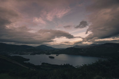 Scenic view of river against cloudy sky