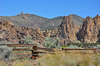 Scenic view of rocky mountains against clear sky