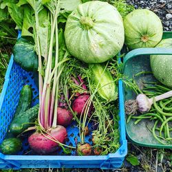 High angle view of vegetables for sale in market