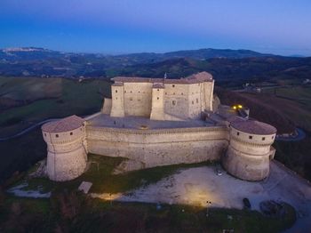 High angle view of historical building against sky