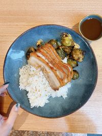 High angle view of food in bowl on table