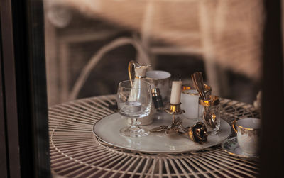 Close-up of wine glass on table