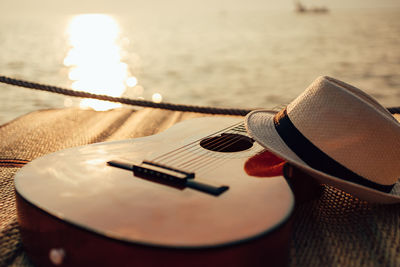 Close-up of hat on table