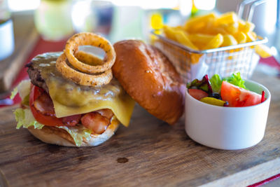 Close-up of breakfast served on table