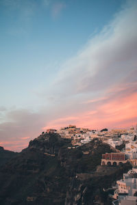 High angle view of townscape against sky during sunset