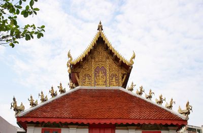 Low angle view of temple building against sky