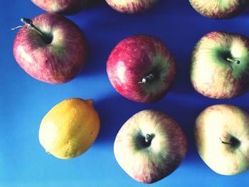 High angle view of apples on table