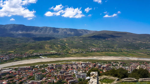 High angle view of townscape against sky