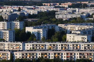 High angle view of buildings in city