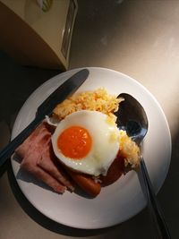 High angle view of breakfast in plate