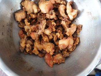 High angle view of meat in plate