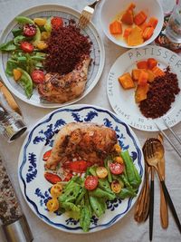 High angle view of meal served in plate