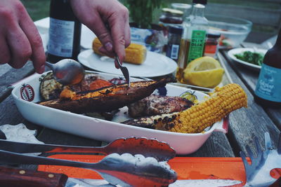 Close-up of man eating food