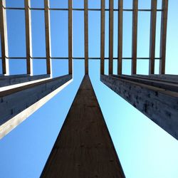 Low angle view of building against clear blue sky