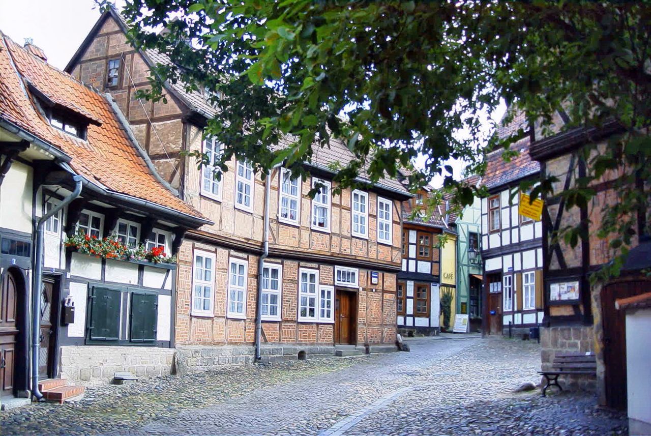 STREET AMIDST HOUSES IN TOWN