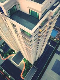 High angle view of buildings seen through glass window