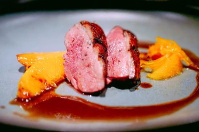 Close-up of dessert served in plate