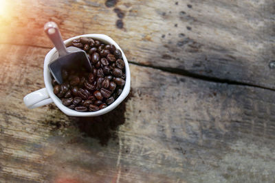 High angle view of coffee cup on table